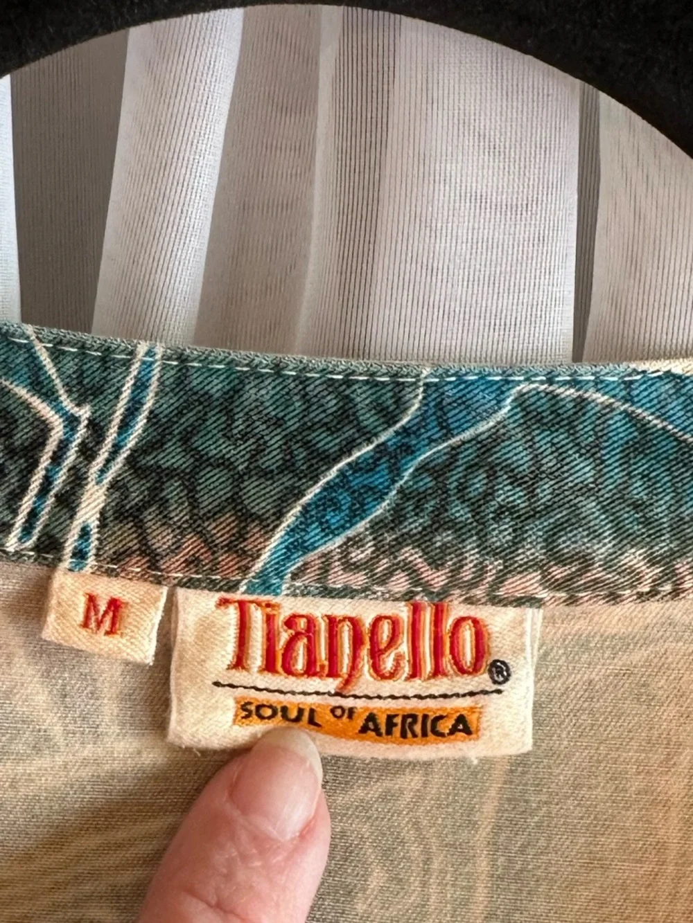 Tianello Soul of Africa Diva Abstract V-Neck Blouse in Teal and Brown size M - Picture 3 of 11